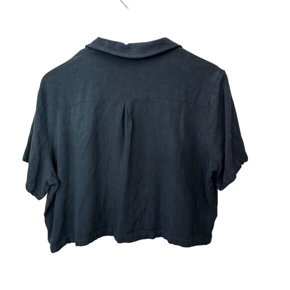 ANRABESS Cropped Linen Blend Top Blue Gray Button Up Collared Lagenlook 2XL - Picture 3 of 6